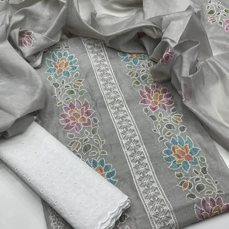 3 PC Unstitched Embroidered Paper Cotton Collection - S12 featured image